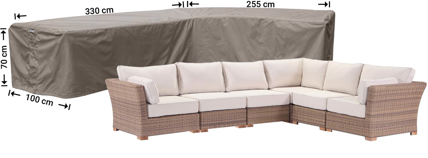 Raffles Covers beschermhoes loungeset / hoekbank (L-vorm) - 255 x 330 H: 70 cm - RHS330255right - Hoes voor hoekbank met ongelijke zijden - Lange zijde rechts (vanaf zitpositie) Taupe