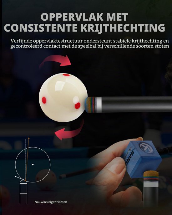 Biljart Tip 11mm-S - Regenboog - 9 Lagen Varkenshuid - Verhoogt speelprecisie - Vemera — afbeelding 5