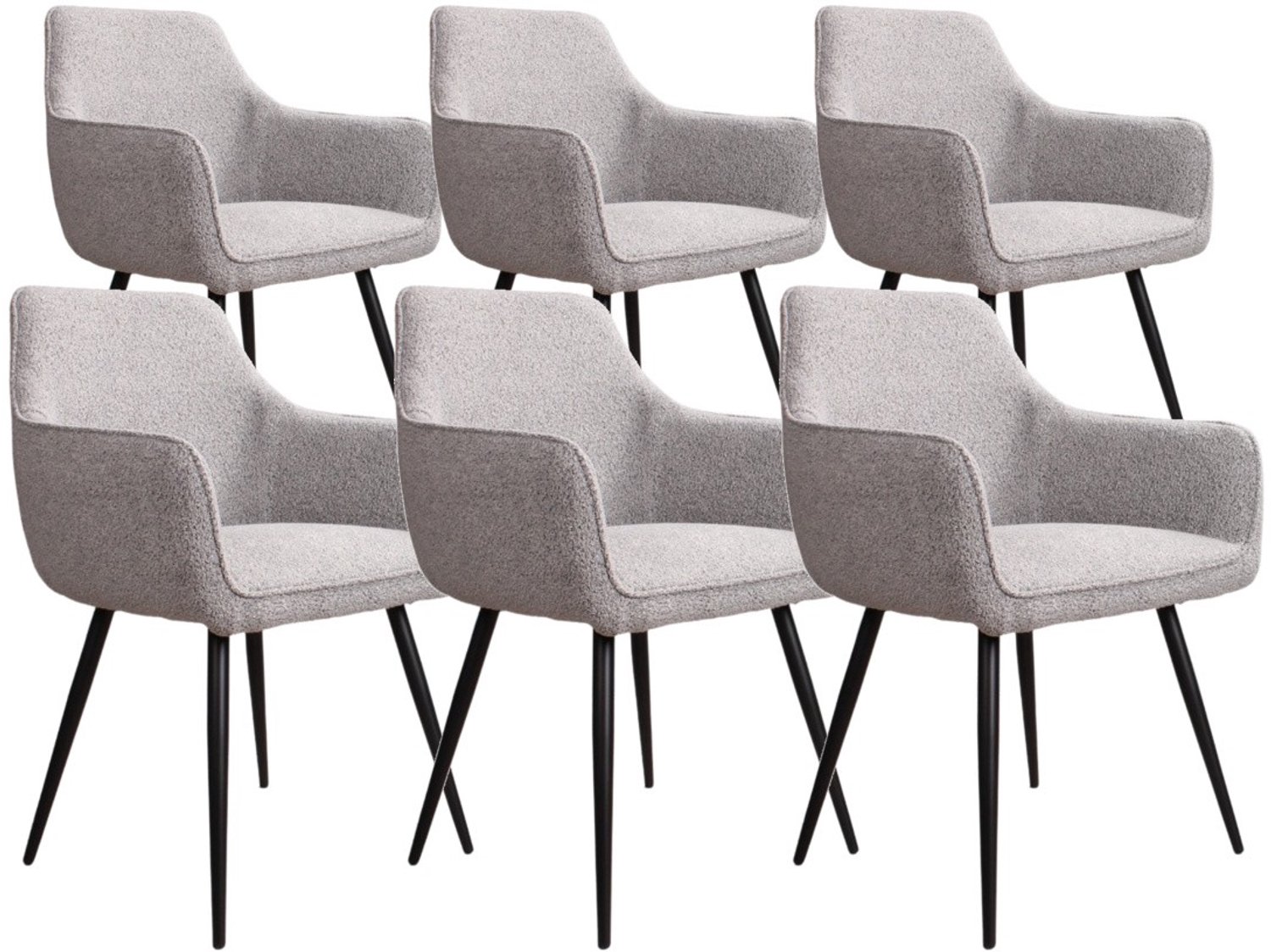 DS4U - - Ravi 3.0 eetkamerstoel - Set van 6 - Grijs - Boucle - Met armleuning