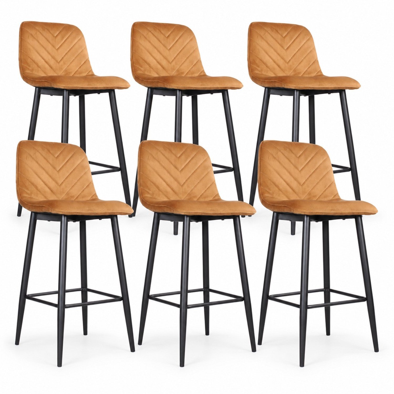 Puur DS4U- Gaby barkruk 75 cm - Set van 6 - Goud - Velvet