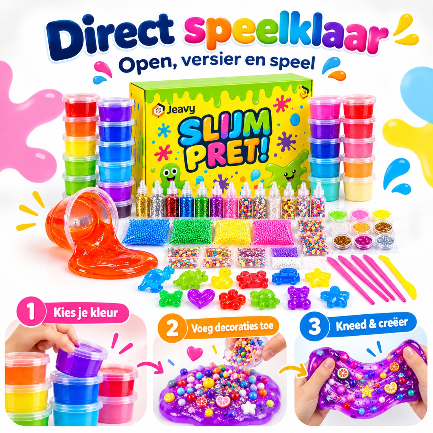 Jeavy Slijm Pret - kies je kleur, voeg decoraties toe en kneed