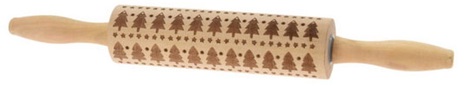 EH Excellent Houseware - Houten deegroller met reliëfpatroon, Ø 5 cm, lengte 35 cm