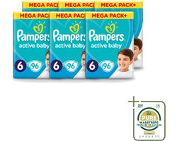6 x Pampers - Active Baby - Luiers - Maat 6 (13-18 kg) - Extra Groot - 96 Luiers - Wasstrips - Luiers Voor Baby - Droge Luiers - Beschermende Luiers - Actieve Luiers - Superabsorberende Luiers