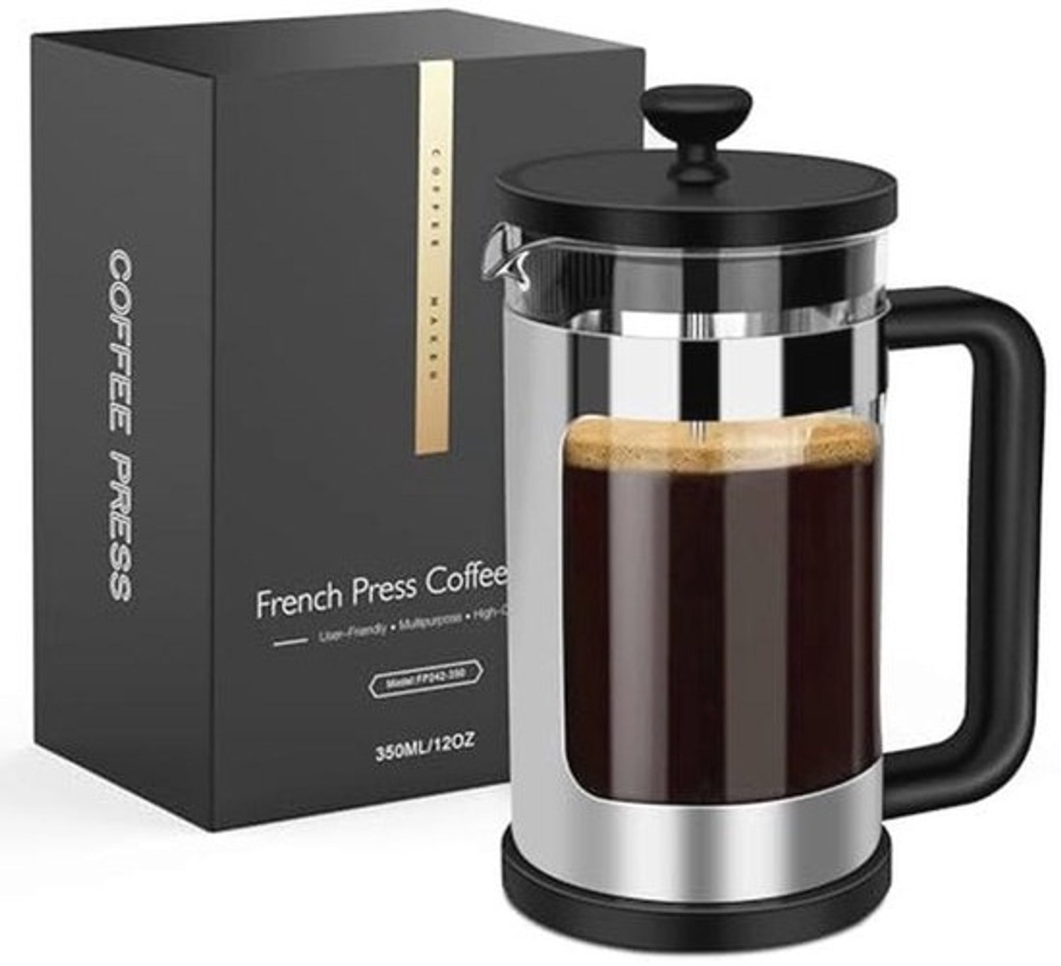 Mini Franse pers 12 Oz - Koffiezetapparaat voor één portie van hittebestendig borosilicaatglas