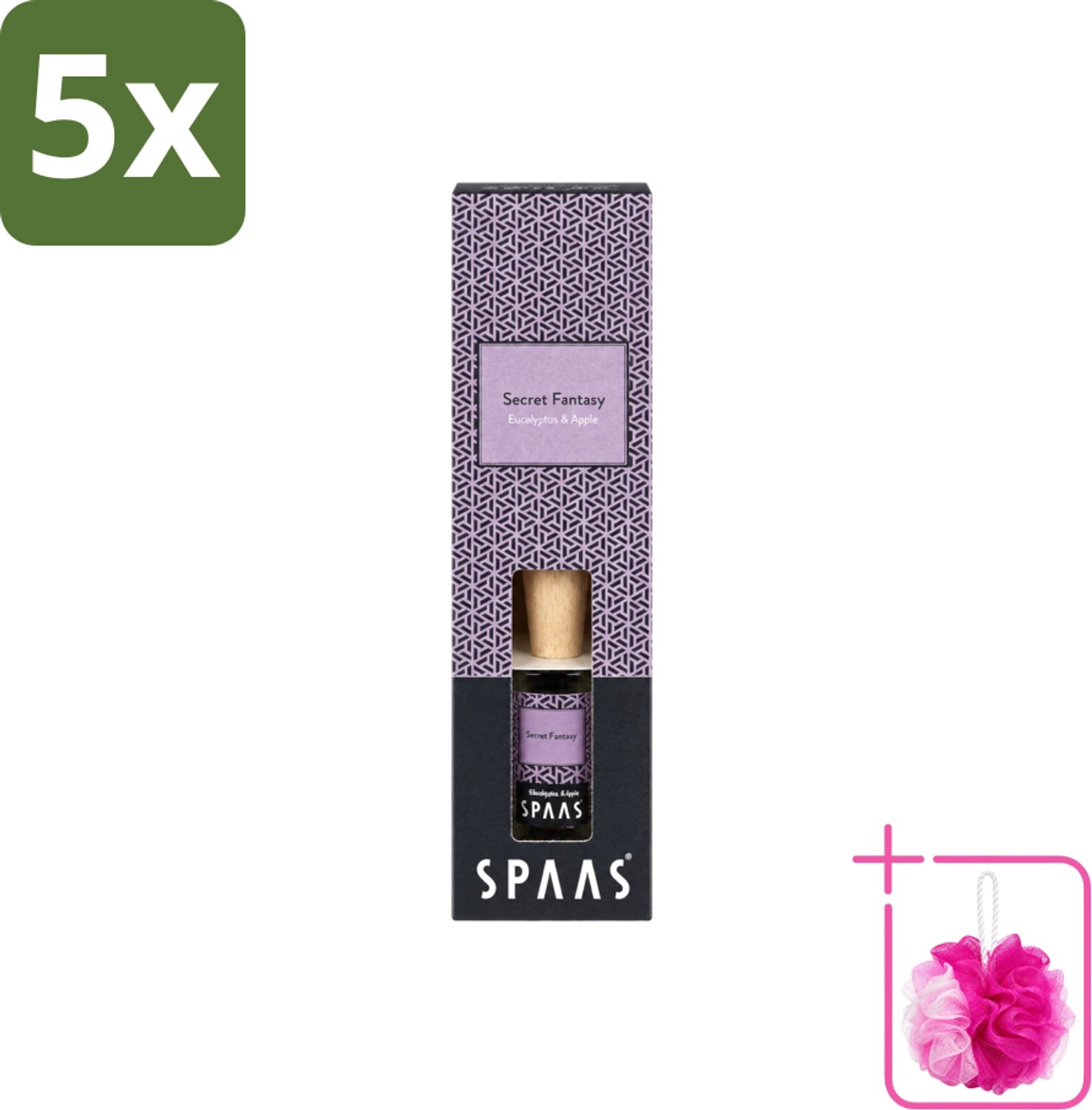 5 x Spaas - Geurstokjes - Secret Fantasy - Eucalyptus En Appel - 80 ml - Bulkverpakking - Geurstokjes - Douchemop - Geurverspreider
