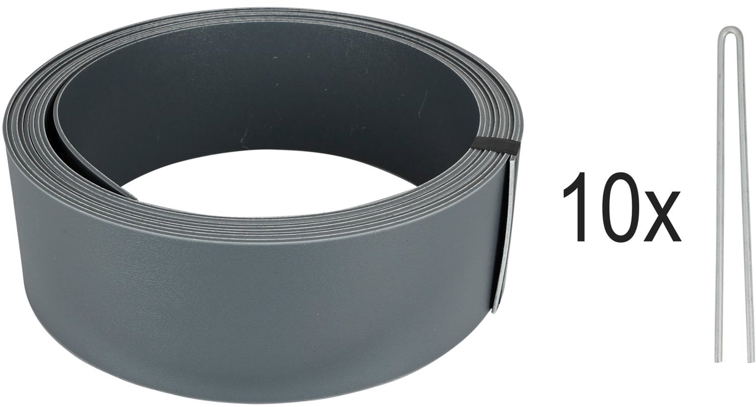 Borderrand op rol 5 meter x 7 cm - Grijs - Flexibele kantopsluiting met 10 grondpennen