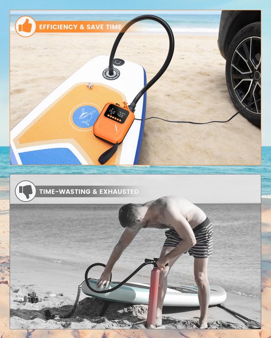 Elektrische SUP Pomp 12V Elektrisch Met Sigarettenaansteker - 20 PSI Max Druk - 360 L/min Capaciteit - Kunststof Oranje - Voor SUP Kajak Zwembad — afbeelding 5