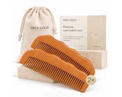 True Gold Beauty Bevalkam - Duopack 2 Stuks - Geboortekam - Houten Kam voor de Bevalling - Bevallingskam - Birth Comb - Labor Comb - Inclusief Opbergzakje en Instructiekaart
