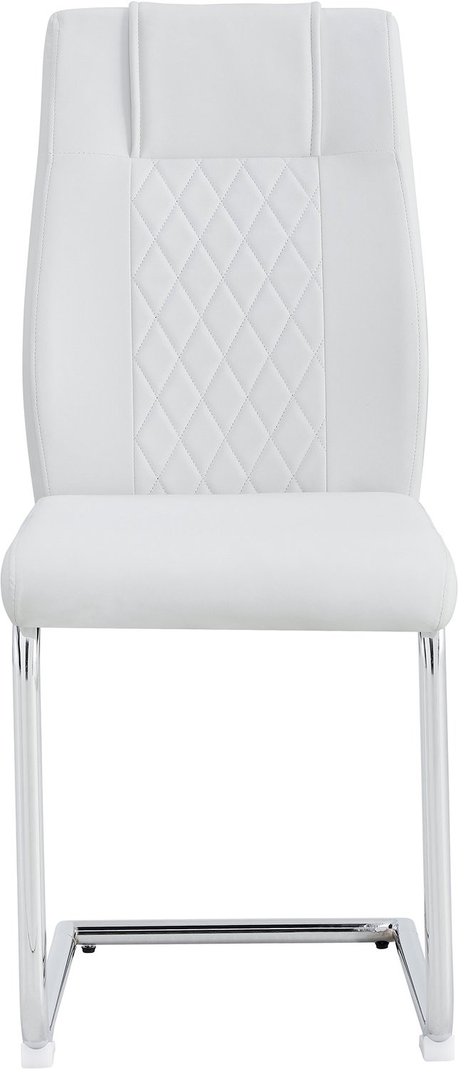 SONNENH Eetkamerstoelen set van 4 - Wit PU-kunstleer - Hoge rug - Zilverkleurig sledemodel - 97 cm hoog Wit met zilverkleurig metalen onderstel