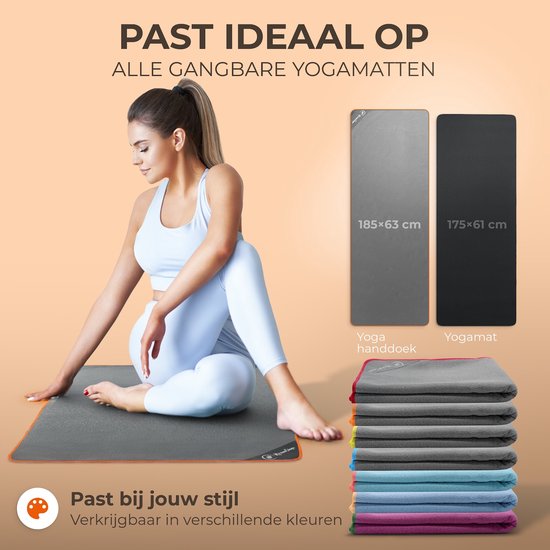 NIRVANASHAPE - Yogahanddoek als yogamat handdoek - antislip noppen - absorberende microvezel - hygiënisch en wasbaar op 40 graden - 185 x 63 cm - grijs/oranje — afbeelding 4