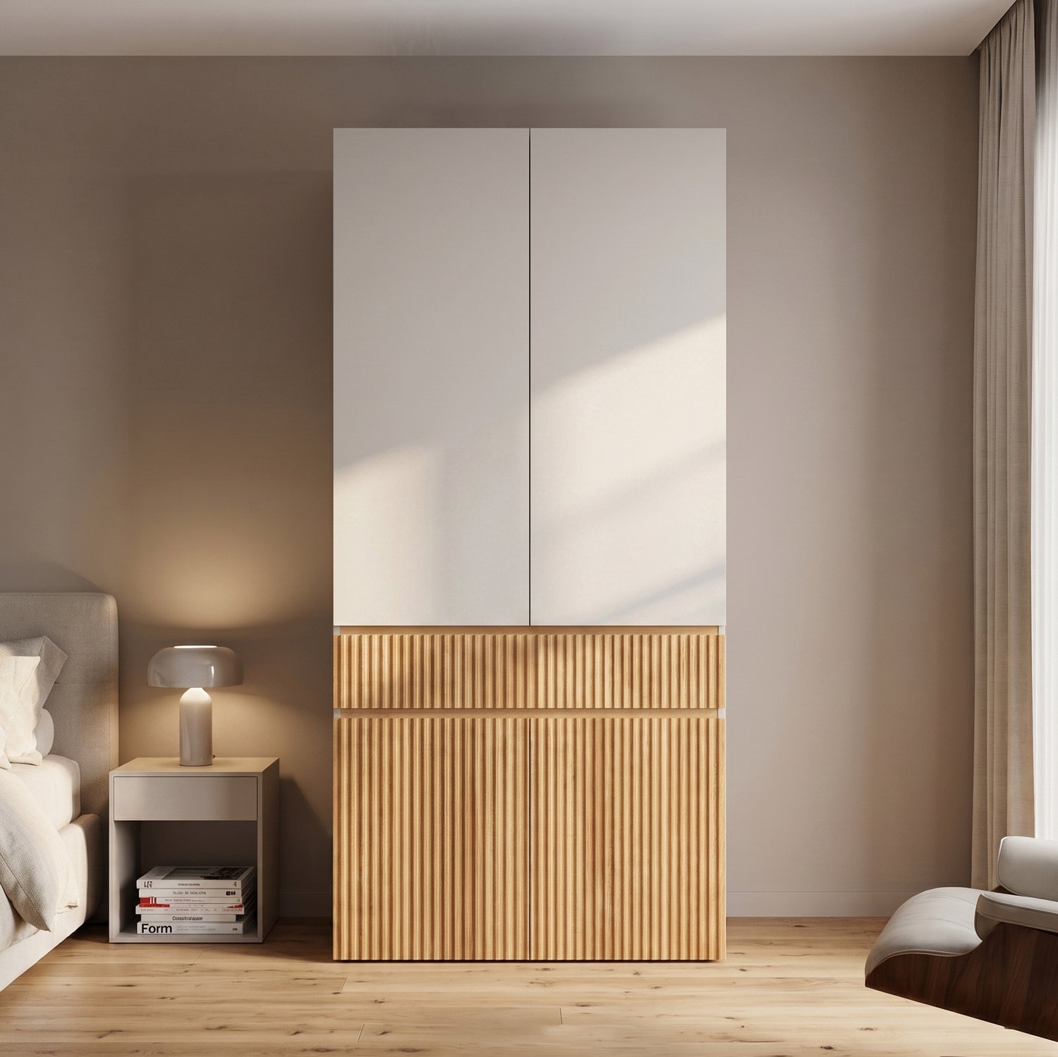 Merax Kledingkast 90×50×200 cm - deuren - licht eiken Lichtgrijs
