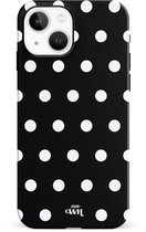 xoxo Wildhearts Polka Dots (Zwart) - Double Layer - Hoesje geschikt voor iPhone 14 hoesje - Hard case met stippen patroon - Beschermhoes - Shockproof case - Stippatroon - Zwart / Wit