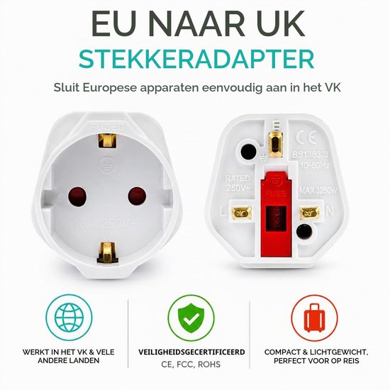 Stekkeradapter Type C naar Type G - Wit - Voor reizen & thuis - Vemera