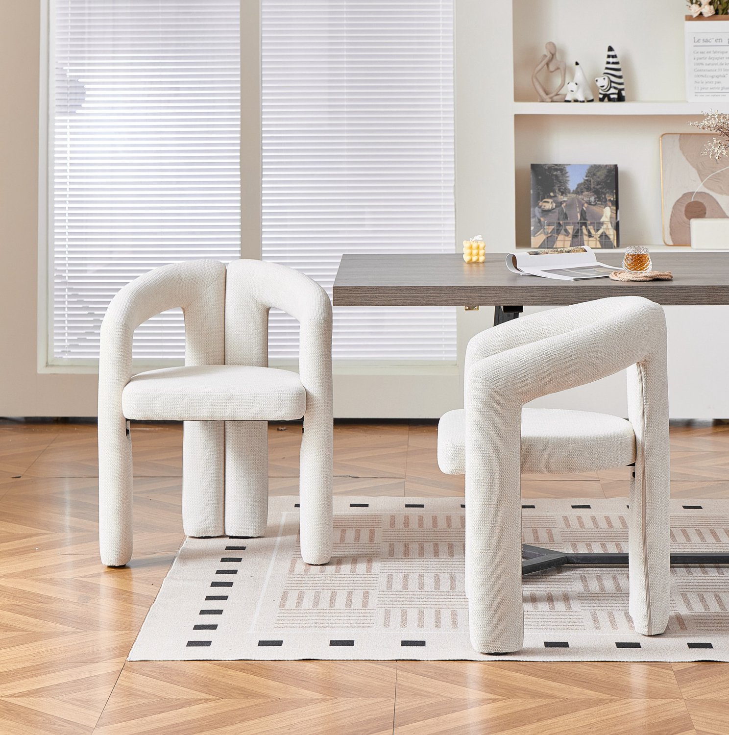 MODENUIT Eetkamerstoel - Set Van 2 Met Armleuningen - Voor Eetkamer En Kantoor - Chenille - Beige