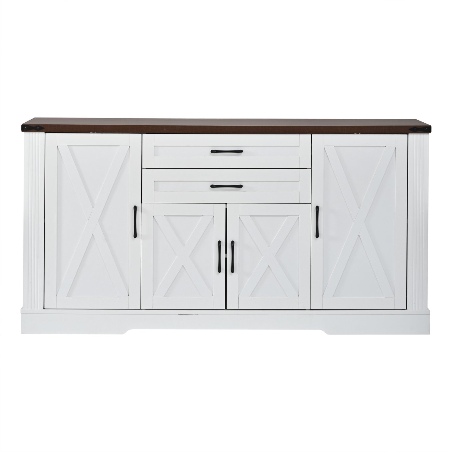 SONNENH Dressoir - Wit met walnootkleurig bovenblad - 4 X-patroondeuren en 2 lades - 160 x 39 x 81,5 cm