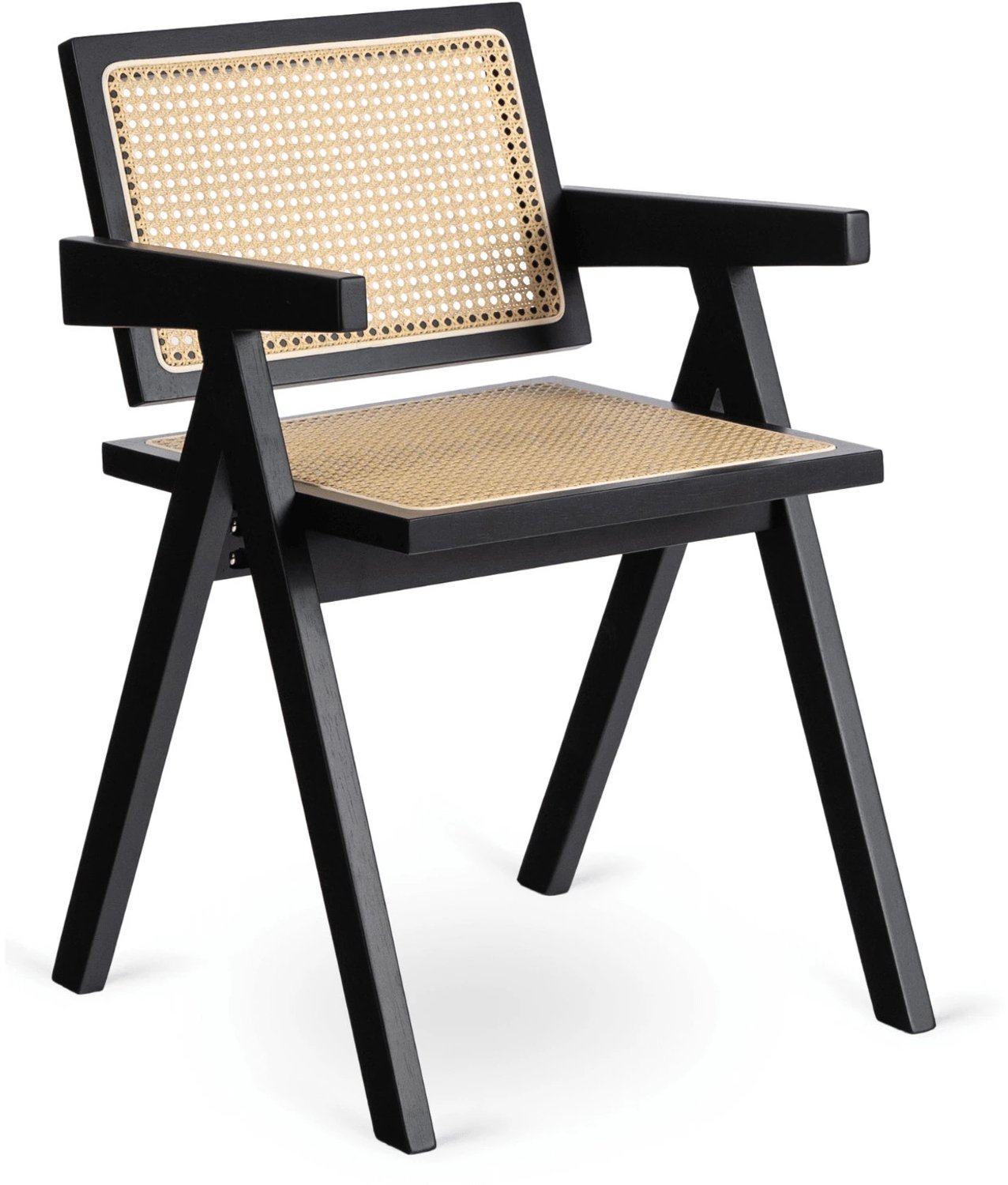 Mebel Elite Madera - Eetkamerstoel - Hout - Zwart/Beige - Rotan zitting Zwart;Beige