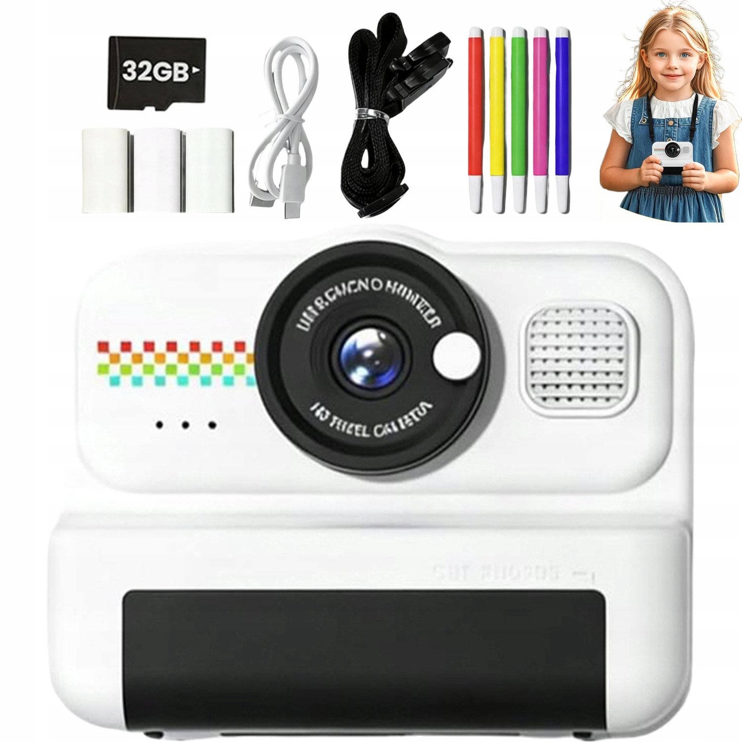 Kindercamera met Foto Printer - Kinder Instant Print Camera - Speelgoedcamera - 2,4 inch - Inktloos Thermisch Printen - Matrix & Grijstinten - Jongens & Meisjes - 32 GB - met 3 Rollen Papier - Educatief Cadeau - Voor Kinderen 3-12 Jaar - Wit