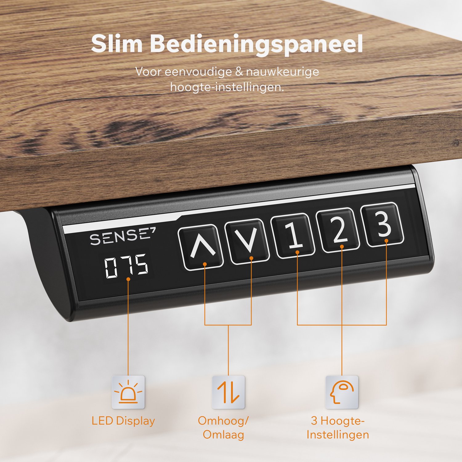 SENSE7 NOJO LIGHT - Elektrisch Verstelbaar Bureau - 160x80 cm - Geheugenfunctie - Zit Sta Bureau - Computertafel - Donkerbruin thumbnail 4