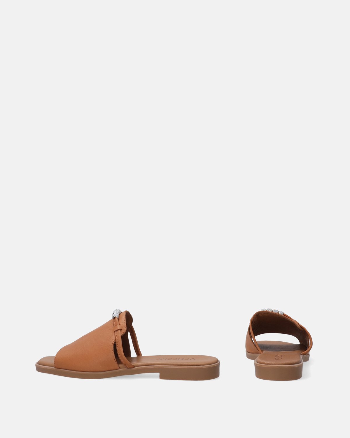 Bruine Leren Slides - Kristalversiering - Maat 38