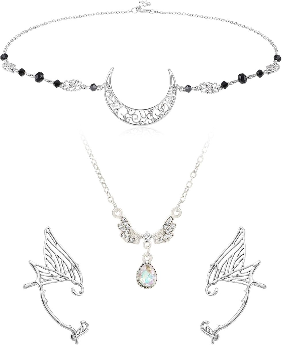Bohemian Elf Hoofdbanden met Kristallen, Retro Oorbellen en Haaraccessoires voor Kostuumfeesten en Halloween