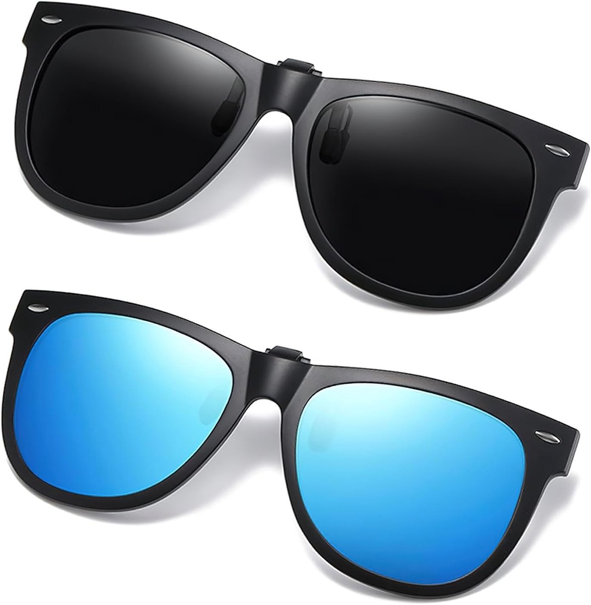 Set van 2 Gepolariseerde Zonnebril Clips voor Glazen - UV400 Glare Bescherming en Flip-Up Lens voor Draagcomfort bij Correctieve Brillen voor Dames en Heren