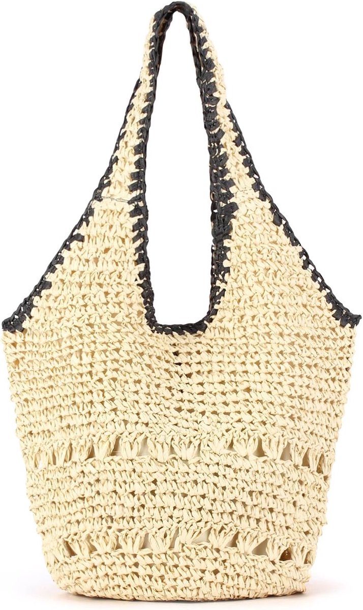 Grote strandtas van stro voor dames, gevlochten schoudertas, handgemaakte hobo-tas voor de zomer - ShopVlot
