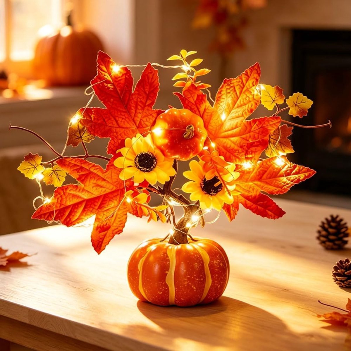 Pompoen, lichtboom, lichtboom voor binnen, herfstdecoratie, herfstdecoratie, herfstbladeren, zonnebloem, led-boom voor - ShopVlot