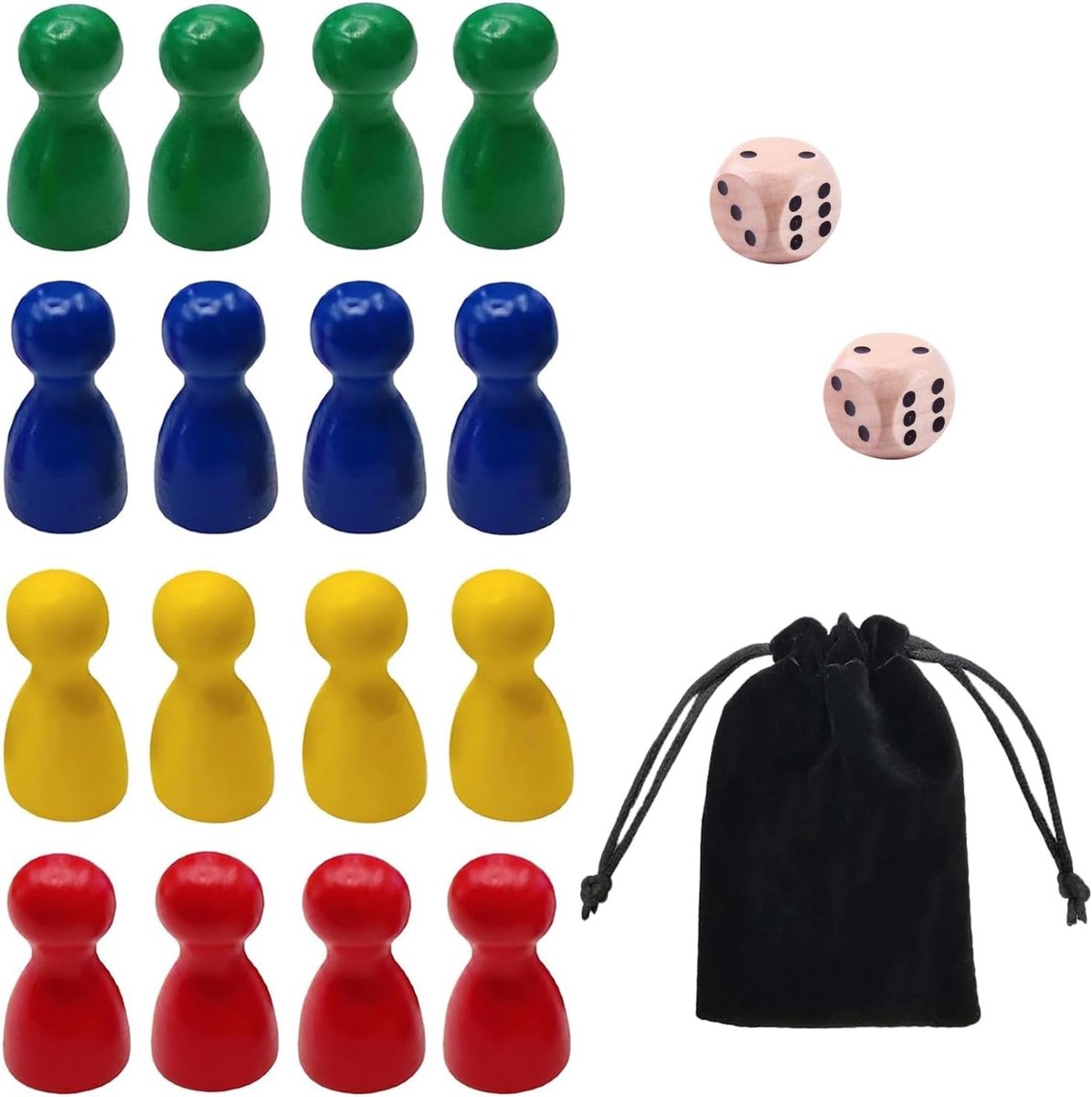 Kleurige Houten Speelfiguren voor Bordspellen, 16 Stuks Halma Conen en 2 Dobbelstenen, Educatief Speelgoed voor Kinderen en Gezinsactiviteiten
