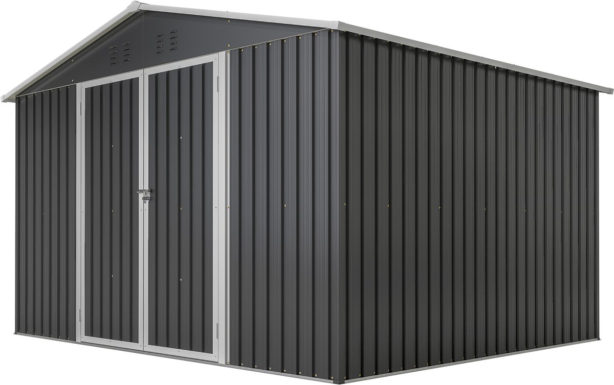 Tuinhuis - 300x252x191 cm - Grijs - Zadeldak - Raam - Afsluitbaar - Bodemframe