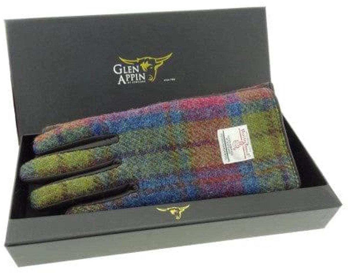 Dames Handschoenen Multi Colour met Bruin Leer - Harris Tweed - Glen Appin of Scotland S