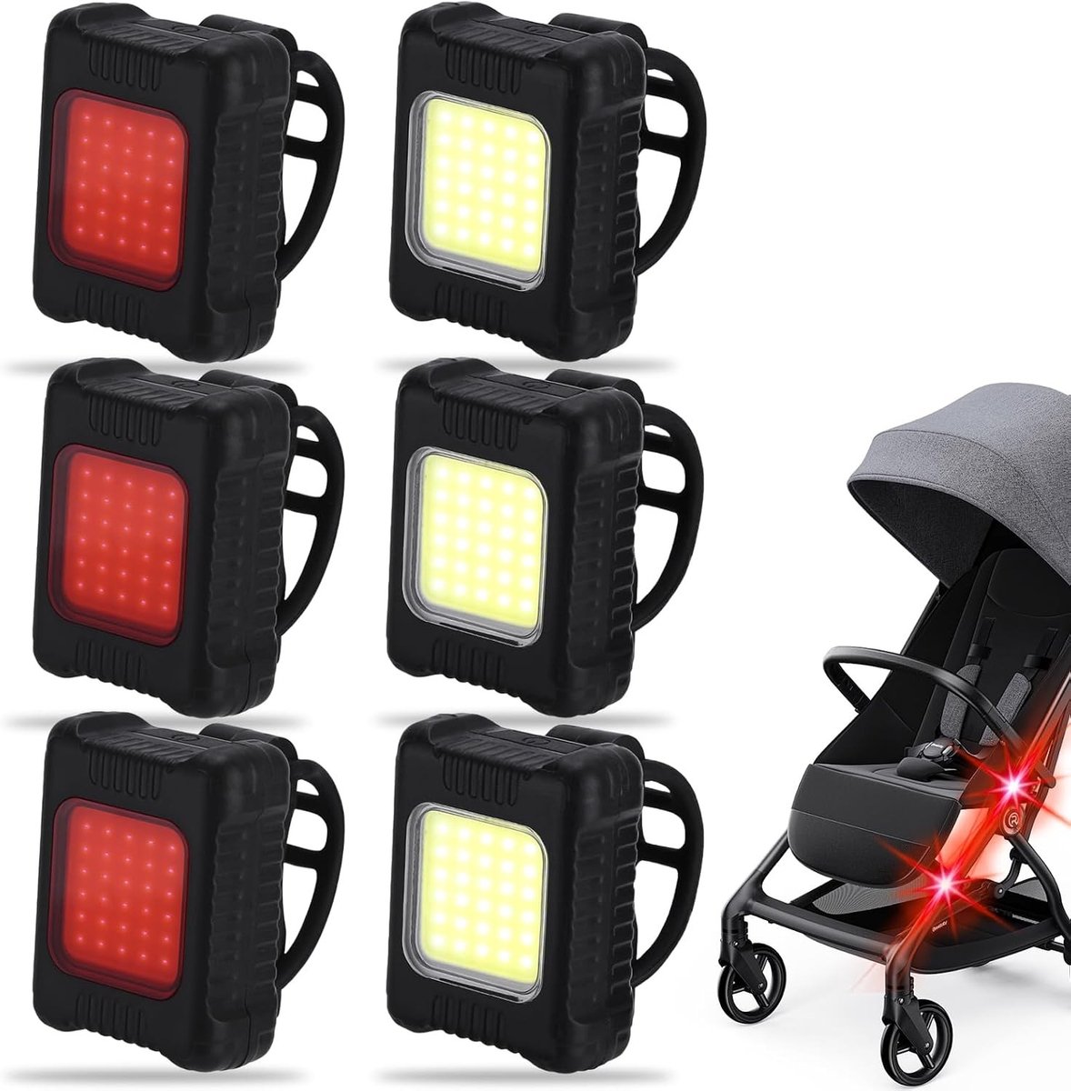 6 stuks waterdichte kinderwagenverlichting met 3 lichteffecten, led-lichtset voor joggers en outdoor gebruik, veilig en eenvoudig te bevestigen
