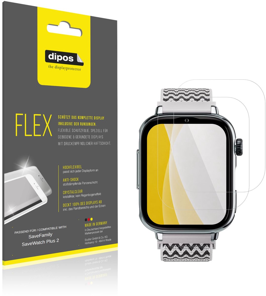 dipos – 2x Beschermfolie geschikt voor SaveFamily SaveWatch Plus 2 | 3D Full Cover Screenprotector | 100% Passend