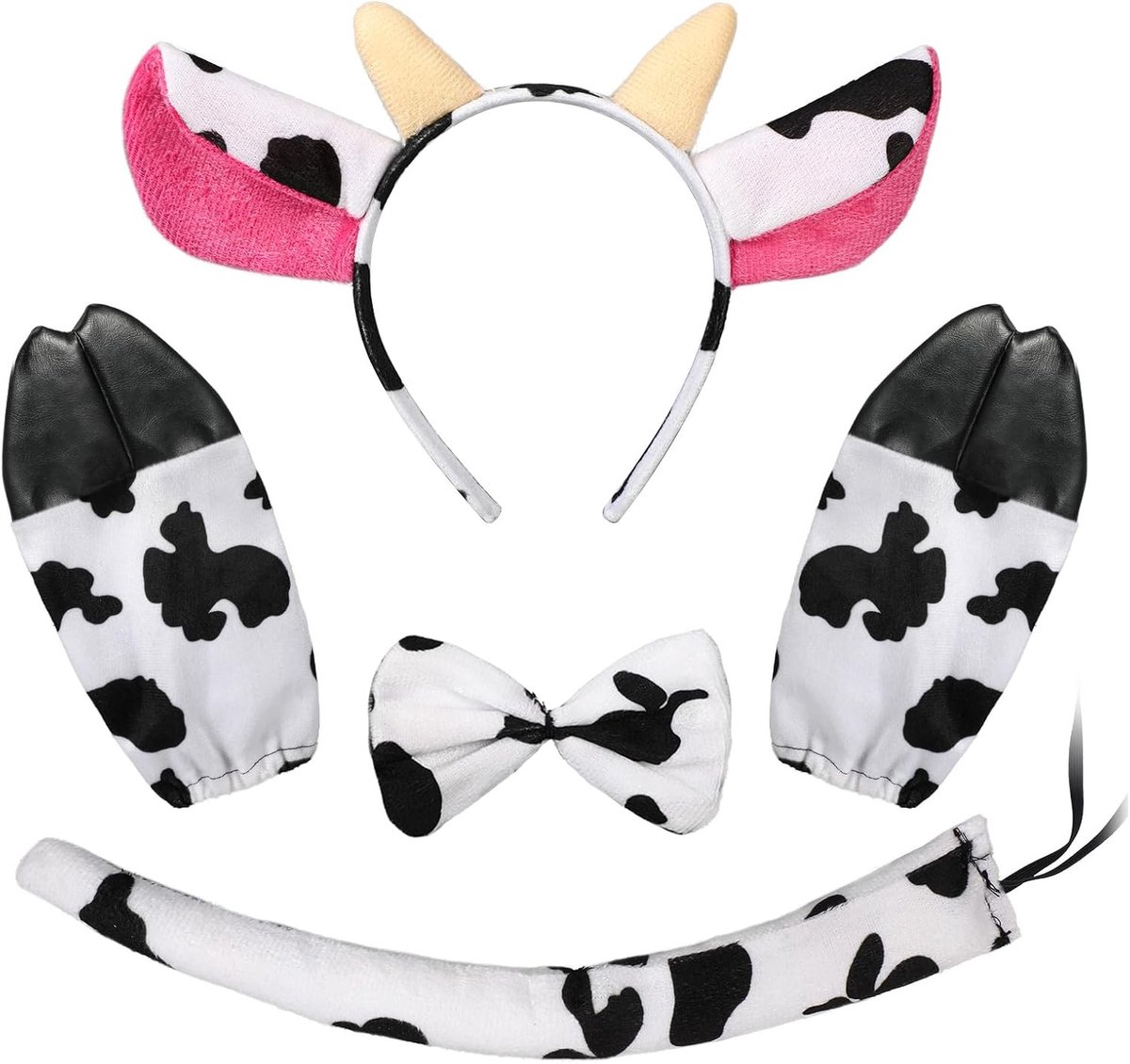 Cow Costume Set met 5 Hoorns, Strik, Handschoenen en Staart voor Kinderen en Volwassenen - Perfect voor Halloween, Carnaval en Cosplay