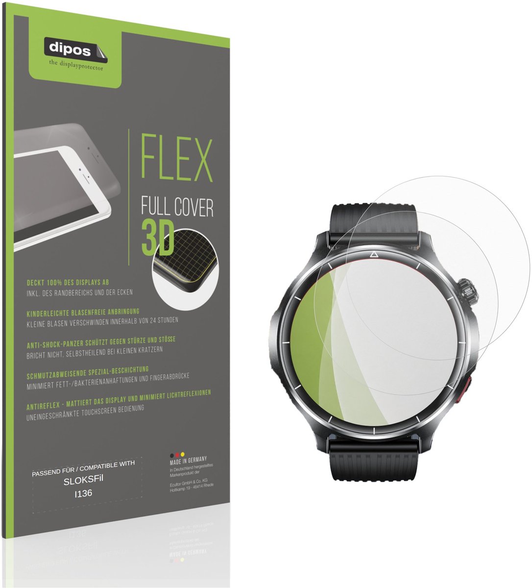 dipos FLEX – 2x Matte Screenprotector geschikt voor SLOKSFil I136 | Volledige Schermbescherming | Case-Friendly
