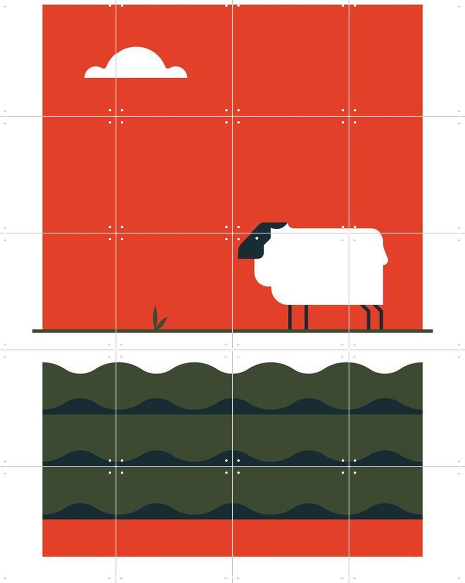 IXXI The Big 5 - sheep, Studio Kars + Boom - 80 x 100 cm - Grote wanddecoratie en posters - Grafisch Ontwerp, Minimalisme, Geometrische Kunst Rood