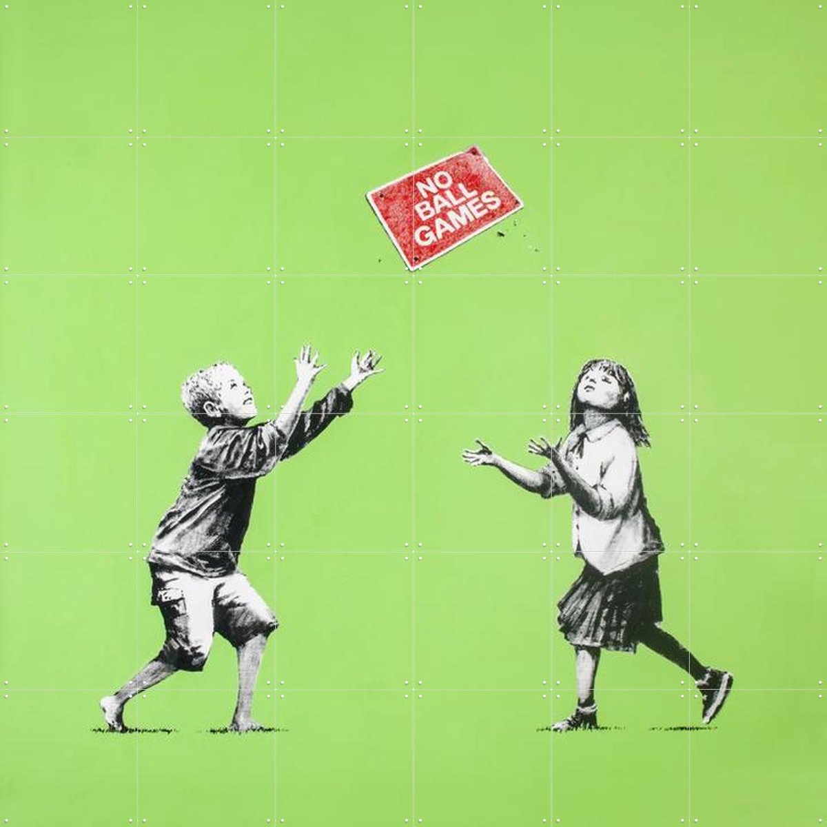 IXXI No Ball Games, Banksy - 120 x 120 cm - Gratis ophangtool - Grote wanddecoratie en posters - Pop art, Street art, Kleurrijk, Speels, Illustraties