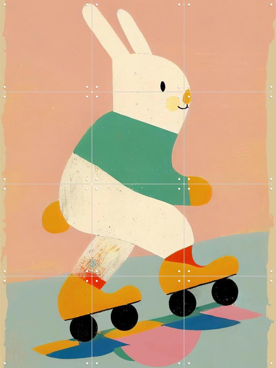 IXXI Skating Bunny, Treechild & Various - 60 x 80 cm - Gratis ophangtool - Grote wanddecoratie en posters Kinderkamer, Babykamer, Kinderen, Baby