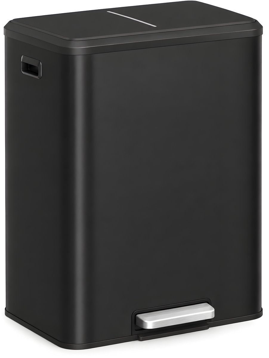 Five Stars® Prullenbak 60 Liter - 2x30L - Pedaalemmer met 2 Vakken - Afvalscheiding - RVS - Soft Close Deksel - Zwart