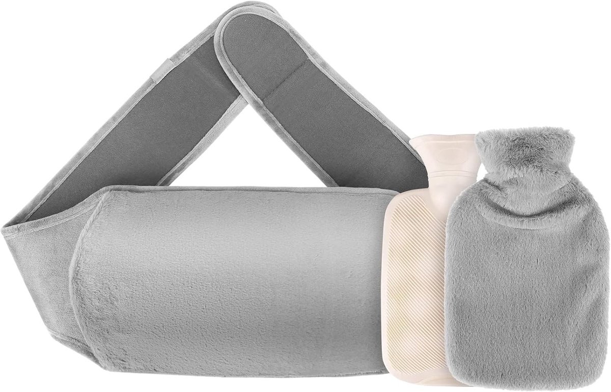 Extra lange warmwaterkruikriem 1L met afneembare overtrek, zachte warmwaterfles voor buik, nek en rug, ideaal voor pijnverlichting en ontspanning