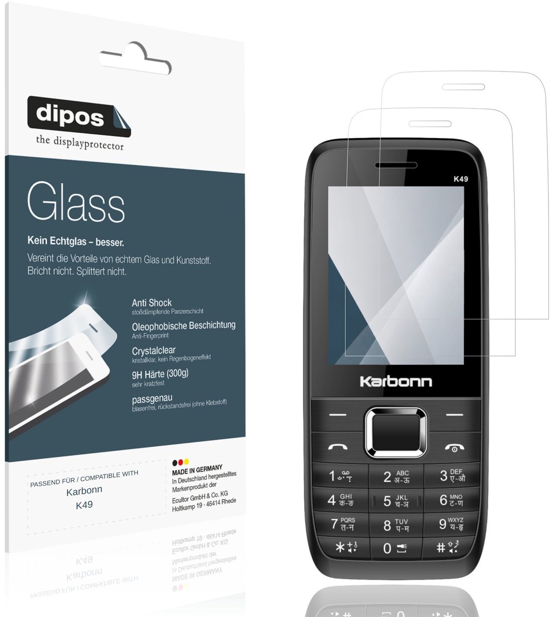 dipos – 2x Pantserfolie geschikt voor Karbonn K49 | 9H Screenprotector