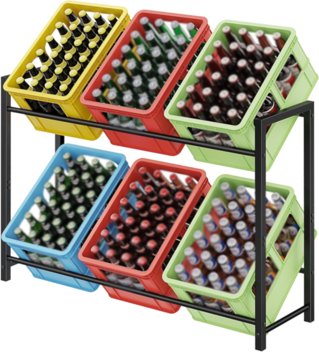 ZRNS® Krattenrek - Stevig Opbergrek Kratten - Stelling voor Drankkratten - 2 Lagen - 6 kratten