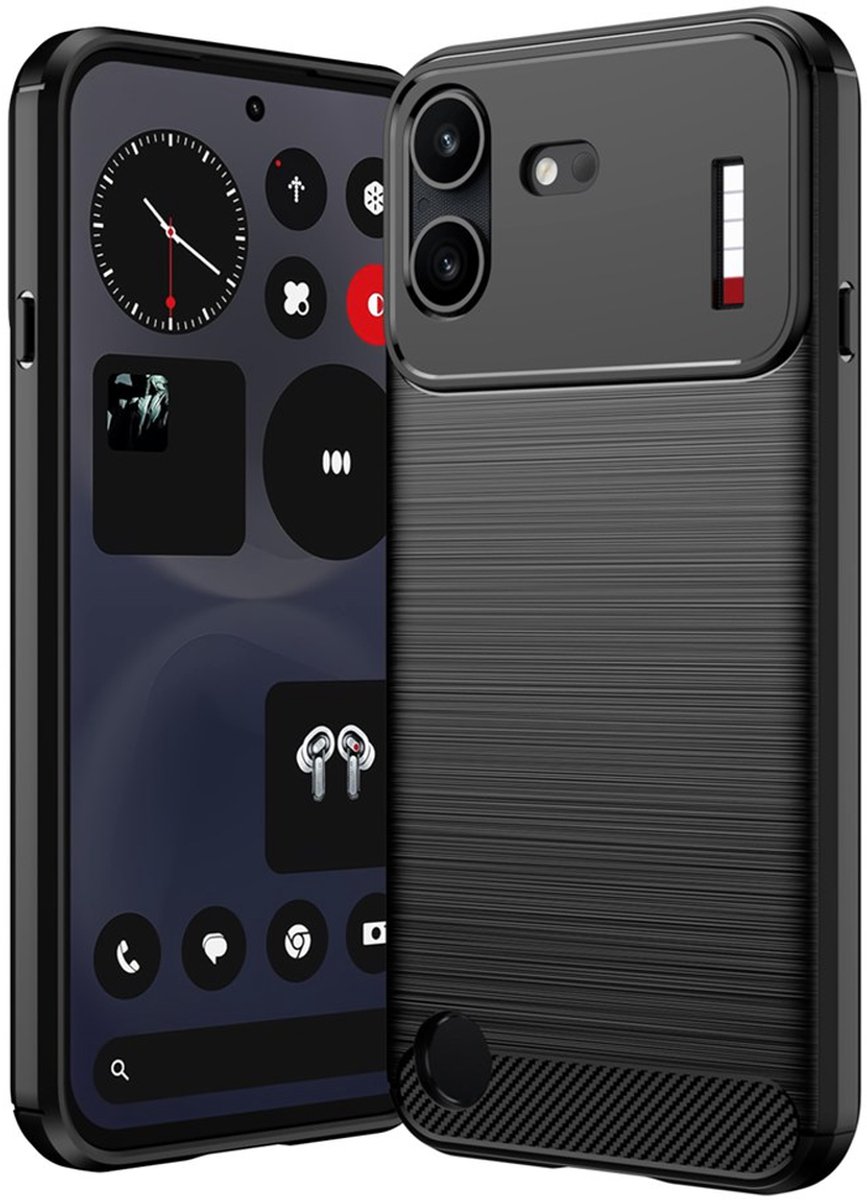MobyDefend Hoesje - Geschikt voor Nothing Phone (4b) - TPU Backcover - Geborstelde Metaal & Carbon-Look - Zwart