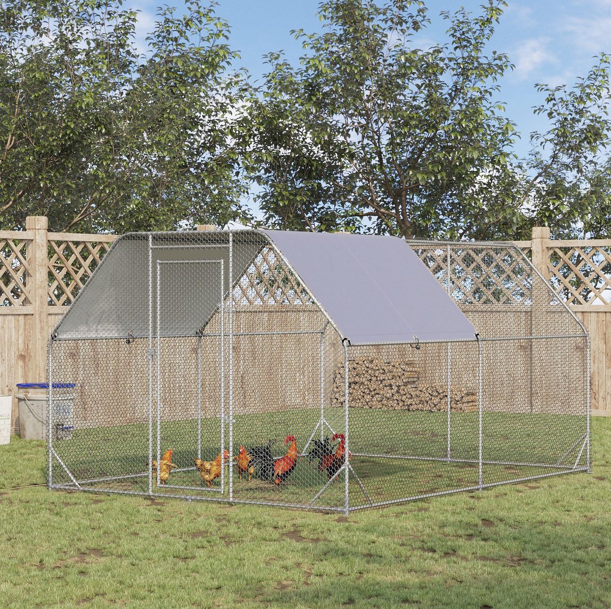 MODFU - Kippenren - Verzinkt - Waterdicht Dak - 280 X 380 X 195 Cm