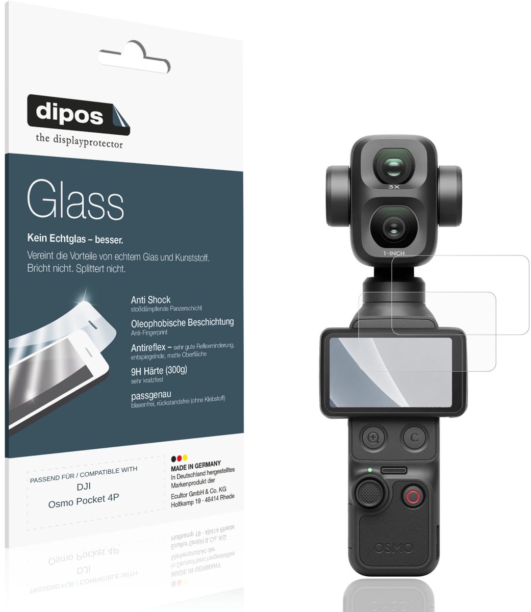 dipos – 2x Matte Pantserfolie geschikt voor DJI Osmo Pocket 4P | 9H Screenprotector