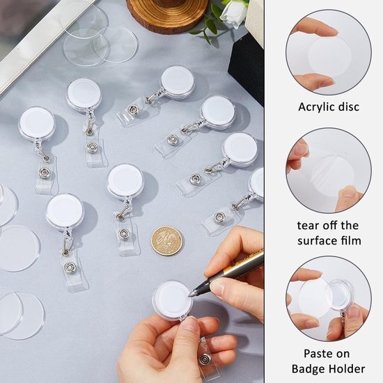 60 Stuks DIY Badge Reel - Doorzichtige Retractable Badge Clip met 40mm Acryl Inzet en 26,3 Inch Koord voor ID Kaart Houder en Verpleegkundige Gebruik — afbeelding 2