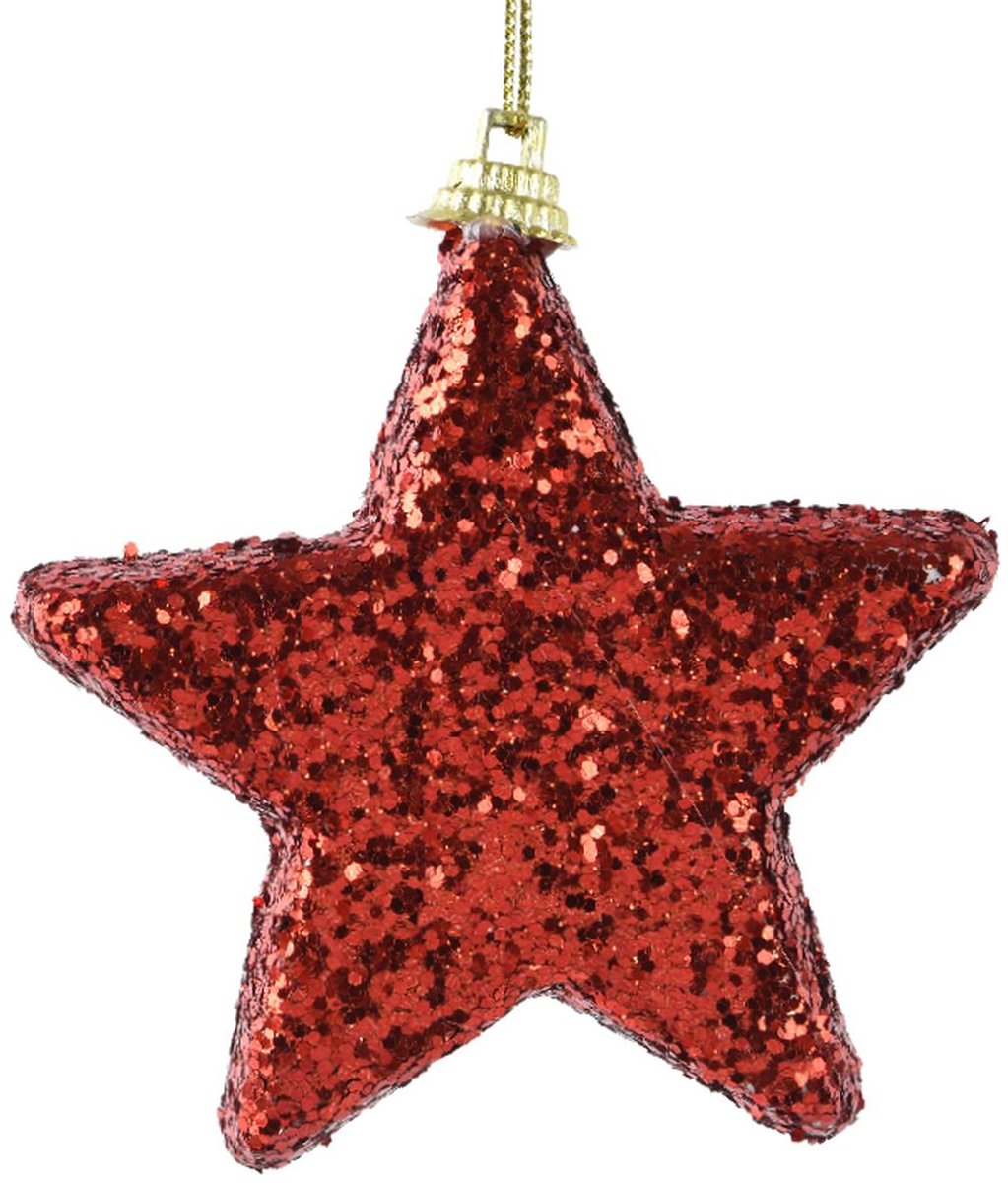 Kaemingk Kersthanger Ster Rood Glitter 6 Stuks - Schuimstof