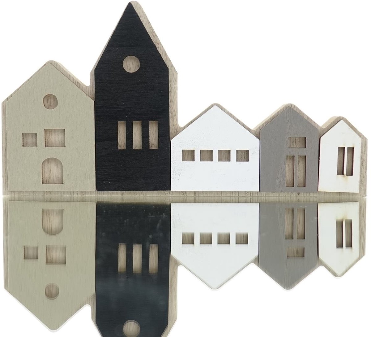 Posiwio Huizenrij S Zwart Wit en Grijs Lengte 20 cm Hoogte 11 cm MDF