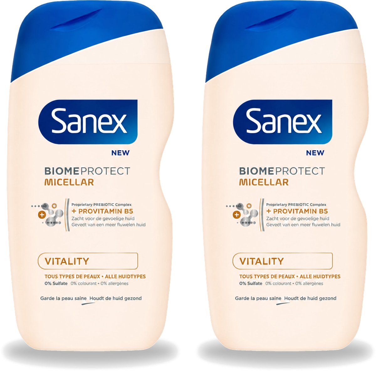 2 x Sanex - BiomeProtect Micellair - Douchegel - Vitaliteit - 0% Sulfaat - Alle Huidtypes - 400 ml - Voordeelverpakking - 2 stuks