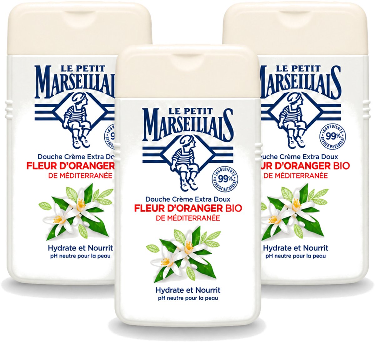3 x Le Petit Marseillais - Douchecrème - Oranjebloesem - Hydraterend - 250ml - Voordeelverpakking - 3 stuks