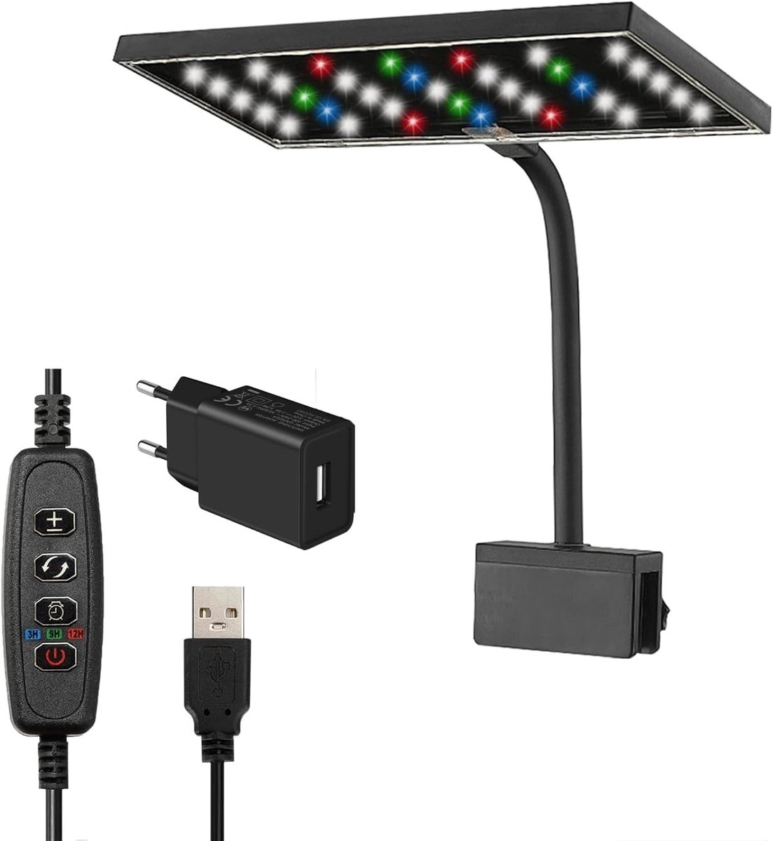 SnelShoppen - Clip-on Full Spectrum Aquarium Light 14W LED - 3 Verlichtingsmodi - Timer - 10 Dimbare Helderheden - Ideaal voor Tropische Vissen, Koraa